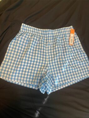 Colsie Blue and White Gingham Elastic-Waist Women's Shorts